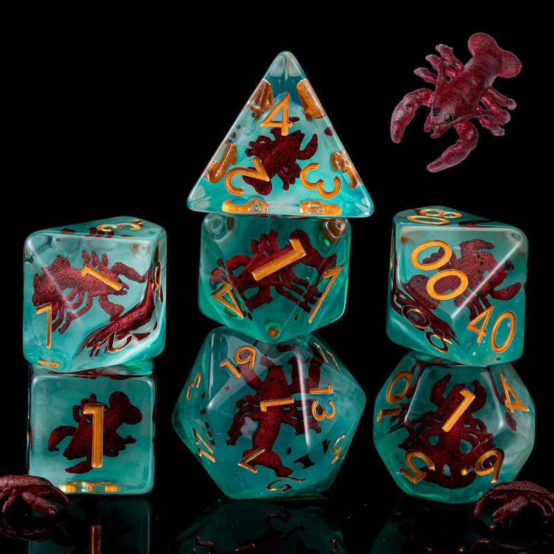 weyano DND Resin Lobster Dice Set, Red D&D Polyhedral Dice for Dungeons and Dragons RPG, MTG Role Playing Games D and D Dice 7pc D20 D12 D10 D8 D6 D4 for Ages 15 and Up - Image 1